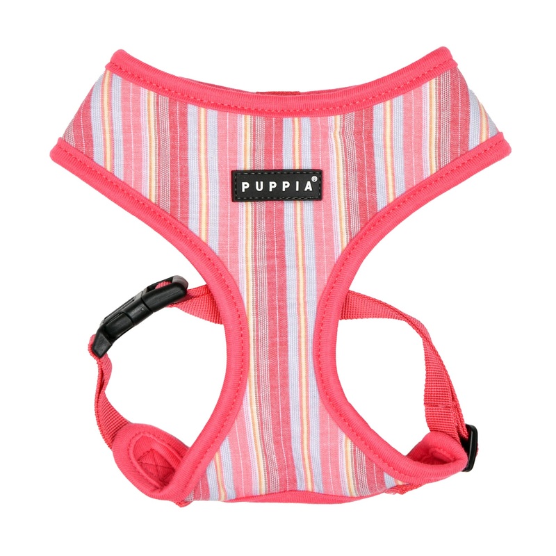 Puppia Theros Dog Harness A (Over-The-Head) Fashionable Striped Pattern Spring Summer Harness for Small and Medium Dogs, Pink, Small PINK_THEROS