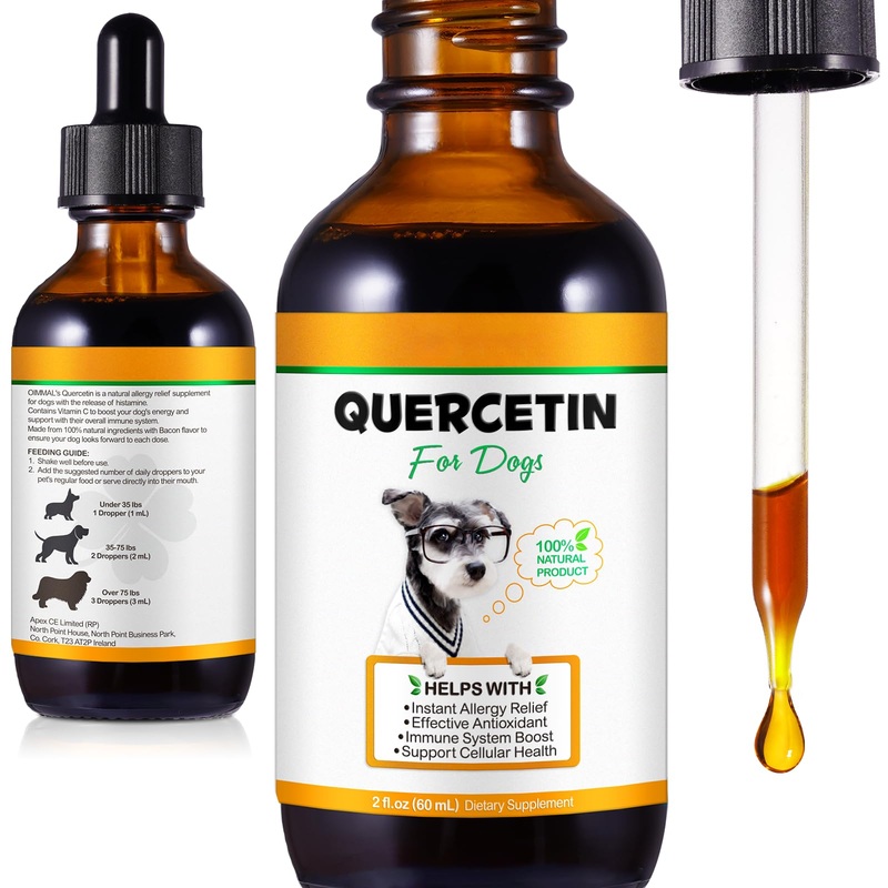 Quercetin for Dogs, Dog Quercetin Liquid Drops for Seasonal Allergy Relief, Maintain Immune System & Supports Dogs Allergies, Pet Supplies Dog Herbal Supplement Quercetin Drops, Bacon Flavor – 60 ml