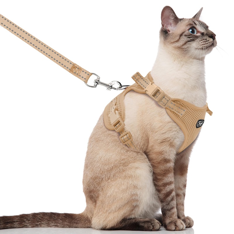 Supet Cat Harness and Leash for Walking Escape Proof, Adjustable Harness for Cats, Easy Control Small Cat Harness for Medium Large Lattice Red S Medium (Chest: 14.5″ – 19.5″) Beige