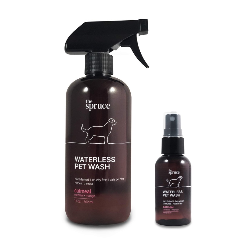 The Spruce Waterless Pet Wash, No Rinse Moisturizing Shampoo for Pets – Daily Pet Care – Cleaning, Cleansing, and Conditioning for Dogs, Puppies, and Cats – Oatmeal, 17oz & 2oz Combo