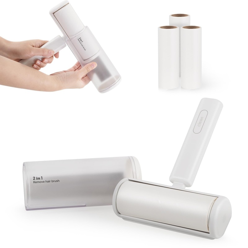 2-in-1 Pet Hair Remover – Portable Multi-Surface Lint Roller for Furniture, Carpets, Bed, Clothing, Couch, Car Seats – Lint Rollers for Pet Hair Extra Sticky with 3 Interchangeable Heads