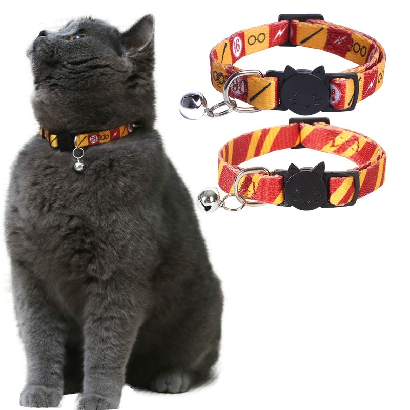 2PCS Cat Collar Safely Breakaway Magic Stripe Pattern Adjustable Kitty Collars with Cute Bell for Cats Kitten (Red)