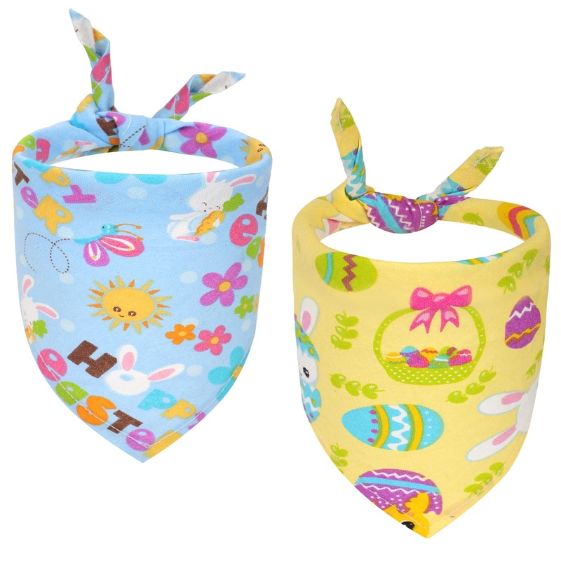 2pcs Easter Dog Bandana, Colorful Easter Dog Scarf Comfortable Cute Eggs Rabbit Elements Bunny Pet Bandana Polycotton Pet Costume Accessories for Puppies Cat Holiday Party (M) Medium