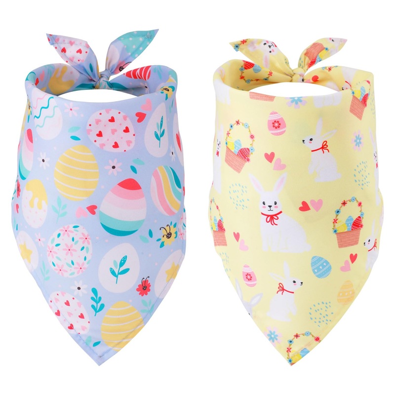 2pcs Easter Dog Bandana, Easter Dog Scarf Colorful Eggs Cute Rabbit Patterns Bunny Pet Bandana Comfortable Soft Fabric Pet Costume Accessories for Small & Medium Dogs Cat Party
