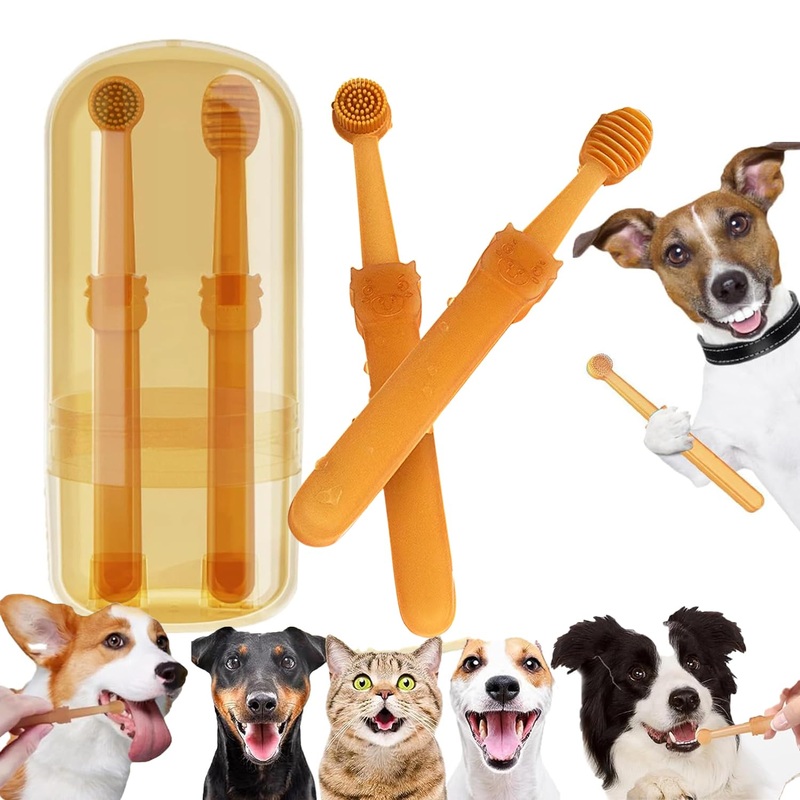 2Pcs Nano Silicone Dog Toothbrush Kit with Storage Box, Soft Dog Cat Tooth Brushing Kit Nanoflex Pet Toothbrush with Tongue Scraper | Easy to Handle | Deep Clean for Toothbrush for Dogs Cat