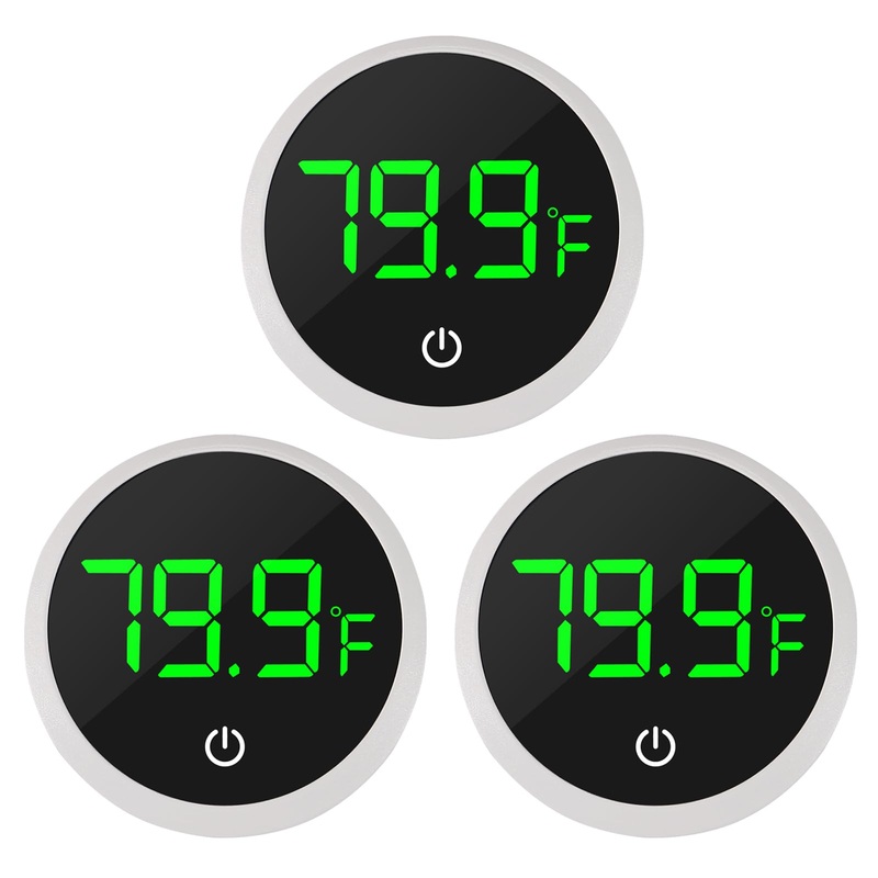 3Pcs Digital Aquarium Thermometer Fish Tank Digital LED Display Thermometer Fahrenheit Aquarium Temperature Sensor with LED Touch Screen for Aquarium Glass Containers Plant Reptile Turtle Tank 3pcs round-white