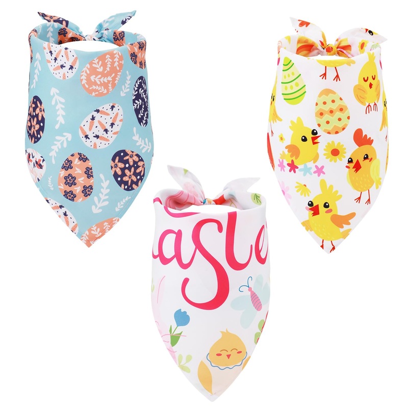 3pcs Easter Dog Bandana, Adjustable Size Easter Pet Triangle Scarf Easter Egg Bibs Colorful Easter Puppy Scarf for Dogs Easter Party Gift