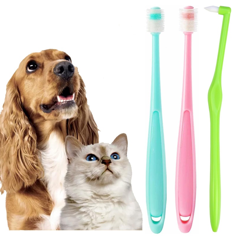 3pcs Small Dog & Cat Toothbrush, 360 cat Toothbrush with Micro Head Brush, 360-Degree Pet Toothbrush, Soft Silicone, No Harm