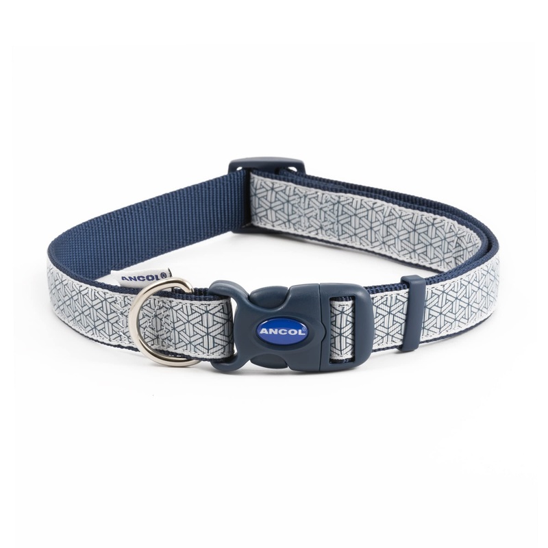 Ancol Nylon Fashion Collar Geometric Grey Adjustable 45-70 cm