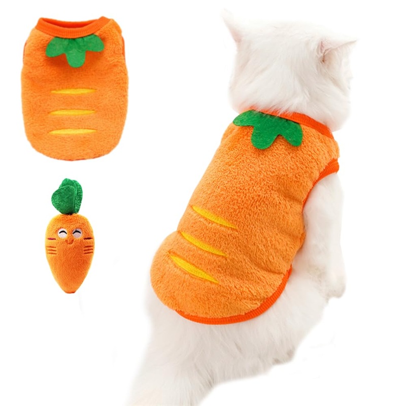 ANIAC XS Dog Sweater and Carrot Toy Set Warm Cat Clothes Fleece Puppy Sweatshirt for Small Dog Girl boy Chihuahua Sweater Carrot Easter Costume for Yorkie Pug Extra Small Dog (Orange, Small) Orange