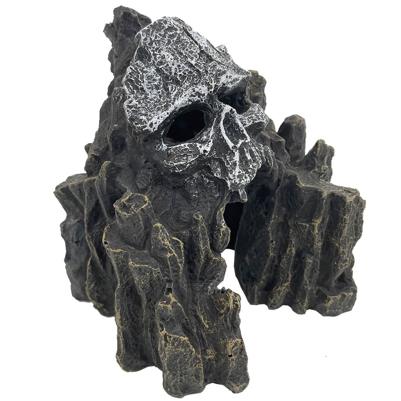 Aquarium Decoration for Fish Tank Skull Rock Aquarium Ornament Aquarium Skull Mountain View Stone Ornaments Aquarium Decor Tree House Cave Fish Tank Decoration – Small