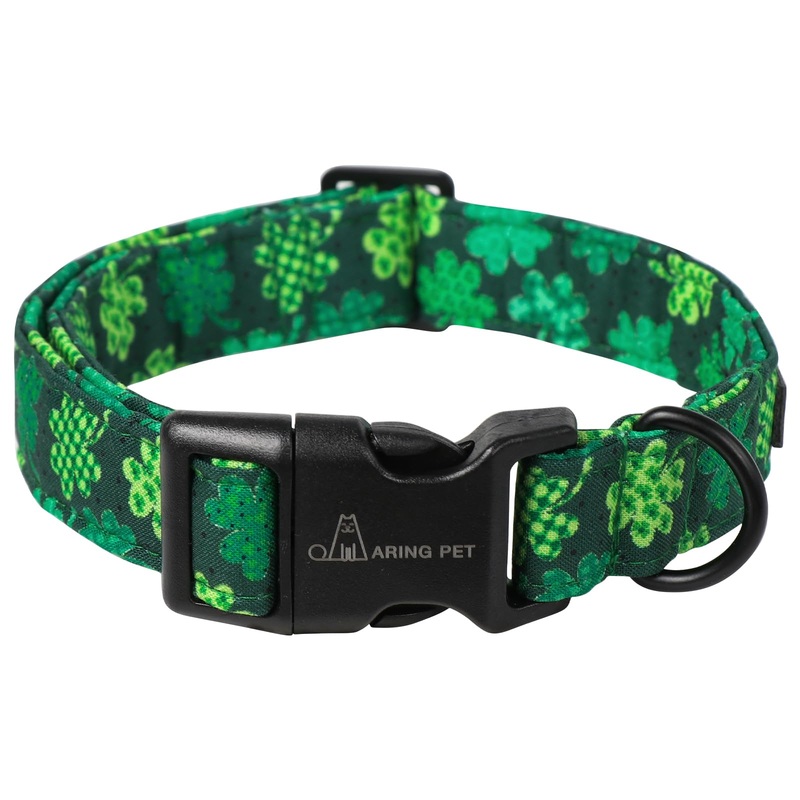 ARING PET St Patrick’s Day Dog Collar-Cute Clovers Dog Collar, Adjustable Cotton Shamrock Pet Collar Trefoil Puppy Collars with Quick Release Buckle
