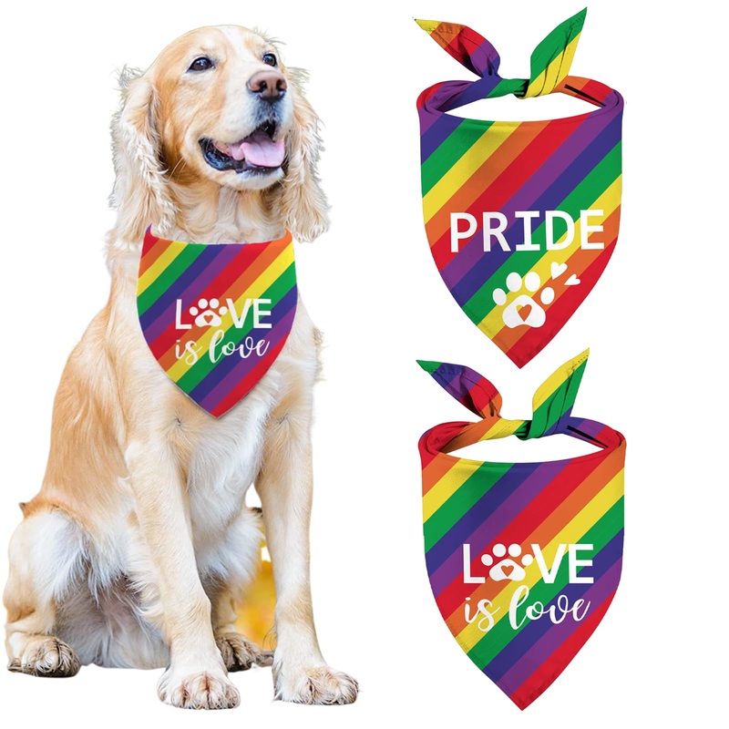 auwiyd 2 PCS Gay Pride Day Dog Bandanas Triangle Bibs Rainbow Dog Bandanas, Adjustable Pet Kerchief Scarf Love is Love Neckerchief for Gay Pride Day Pet Decoration