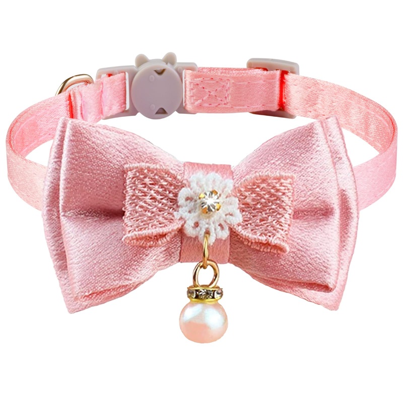 Breakaway Cat Collar, COZIRAE Bowtie Kitty Collar with Flower, Cat Collar with Tie, Cute Cat Collar for Girl/Boy Cat (Color A) Color A