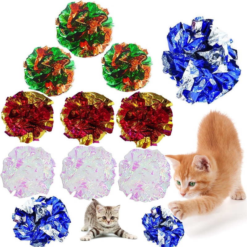 Cat Crinkle Balls, 12PCS Kitten Mylar Crinkle Ball Toys 2.3Inch for Indoor Cats Colorful Cats Interactive Toy Lightweight for Indoor Cats Kittens to Kill Time and Keep Fit