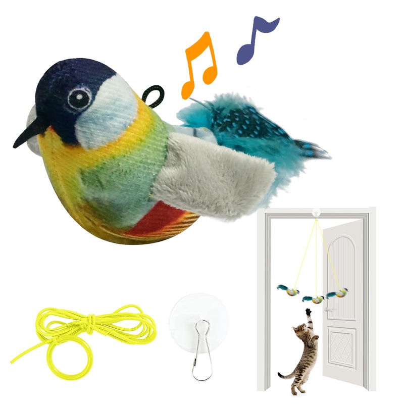 Cat Toys Hanging Bird, Retractable Cat Teaser Toy, Vivid Chirping, Interactive Catnip Toys for Indoor Cats Kitten Play Chase Exercise, Set B