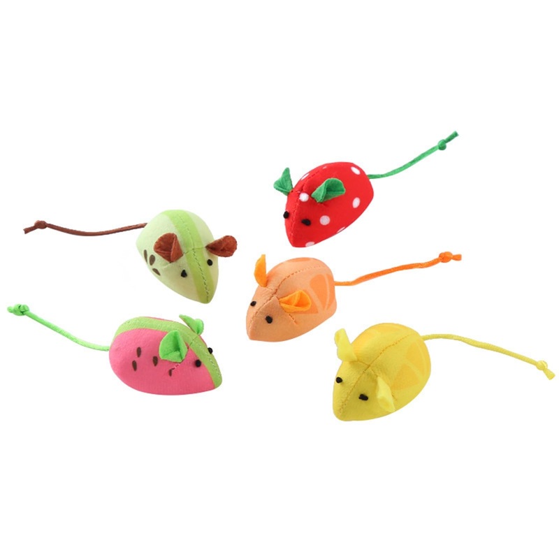 Catnip Cat Mice Toys Interactive Mouse Cat Toy for Indoor Adult Cats Kitten Kitty Baby Cat Chew Exercise Toy Fruit-Shaped Mice Cat Toy Set – 5PCS