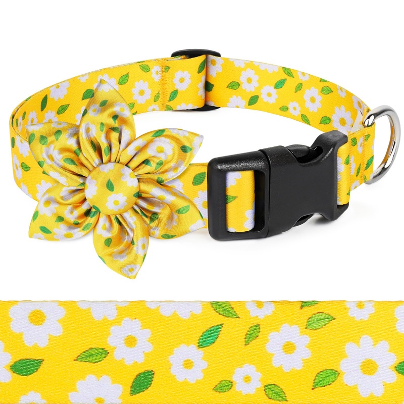 Daisy Yellow Girl Dog Collar Cute Cat Collars Dog Collars with Bow for Small Dogs Floral Colored Options Soft and Fancy Dog Collars for Girls Flower Pattern for Girl Dog Collar S Daisy-Yellow
