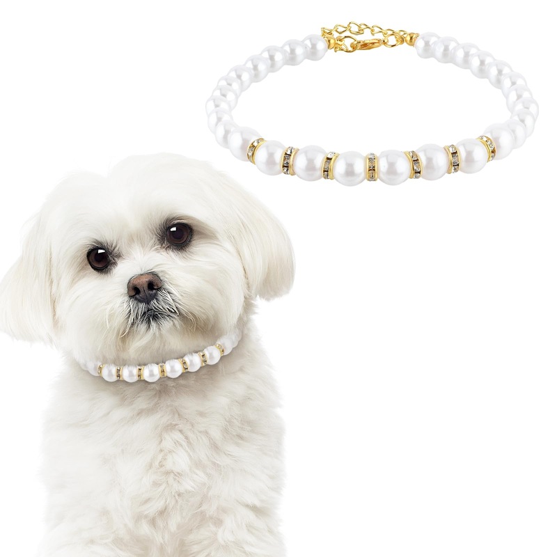 Dog Cat Pearl Collar Necklace, Adjustable Beaded Pet Collars Delicate Cat Wedding Collar Jewelry for Girl Cat Puppy Dogs Accessories (Gold) Gold