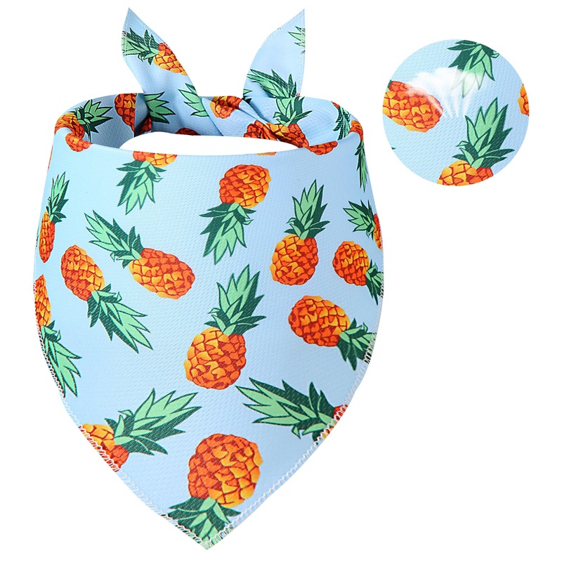 Dog Cooling Bandana XLarge 1PCS, Breathable Summer Triangle Scarfs Bibs, Light Blue with Yellow Pineapple Pattern, Adjustable Breed Handkerchief for Large Dogs Pets Gift Pineapple Cooling X-Large