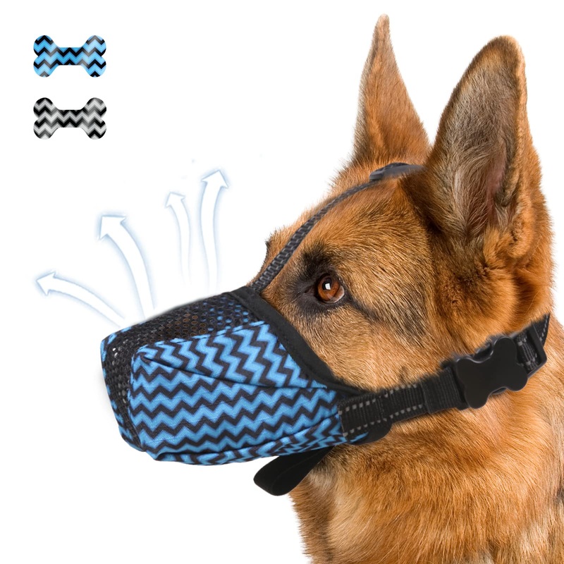 Dog Muzzle, Air Mesh Breathable Muzzle for Medium Large Sized Dogs to Anti & Prevent Biting Barking Chewing, Soft Basket Muzzle for German Shepherd Dog with Reflective & Adjustable Strap(Blue-XL