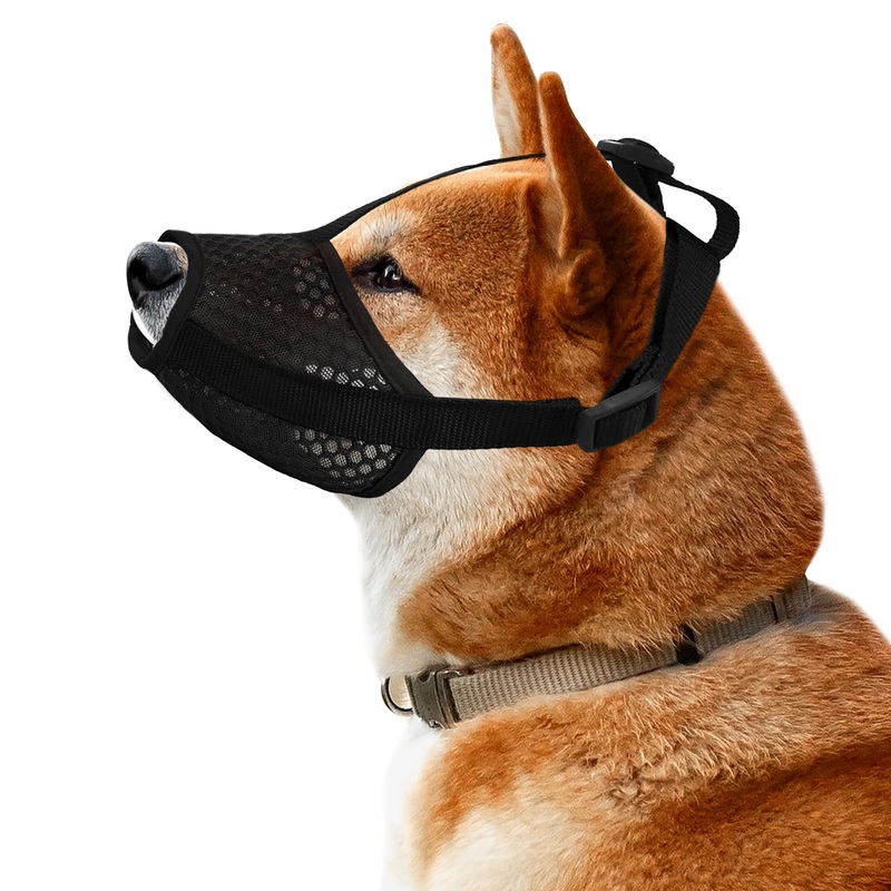 Dog Muzzle, Mesh Dog Muzzles for Medium to Large Breeds, Breathable Dog MouthGuard for Biting, Adjustable Strap, Black