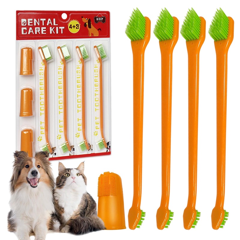 Dog Toothbrush, Finger Toothbrushes, Double Head Toothbrush,Cleaning Brushes for Dog Cat Oral Dental Health, 7 PCS