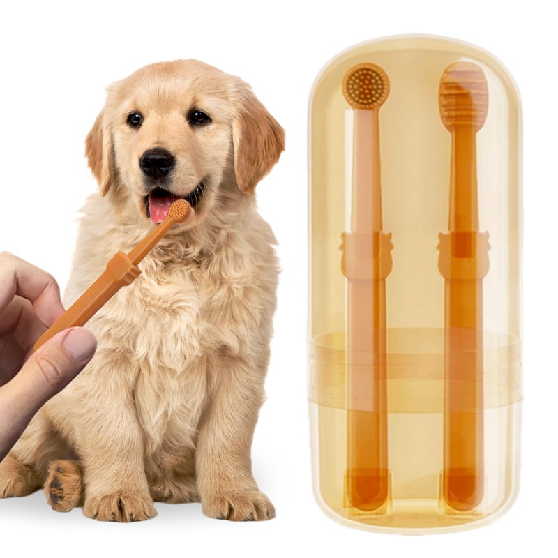 Dog Toothbrush: Pet Silicone Toothbrush Cat Tooth Brushing Kit with Storage Cup, 360 Doggie Kitten Toothbrush Tongue Cleaning Brush, Dental Care for Small Pets