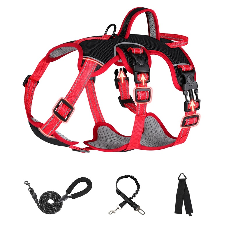 Escape Proof Dog Harness Large Sized Six Point Adjustalbe, Soft Padded Full Body No Pull Dog Harness and Leash Set, Reflective Dog Vest Harness with Handle, Dog Harness for Large Size Dog(Black, L)