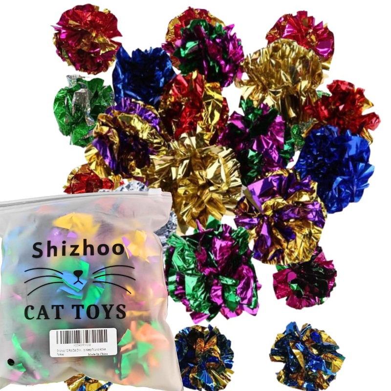 Large 12 Pcs Cat Crinkle Balls, Original Mylar Cat Balls Crinkle Cat Toy, Bright Colors Cat Toys to Attract and Engage Indoor Cats, Promote a Healthy Lifestyle for All Breed Sizes Cats