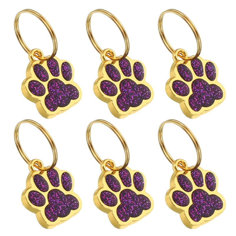 PATIKIL Animal Dog Cat Paw Print Pendants, 6 Pcs Crystal Footprint Dog Cat Paw Prints Pendant for DIY Necklace Bracelet Enamel Jewelry Making, Purple
