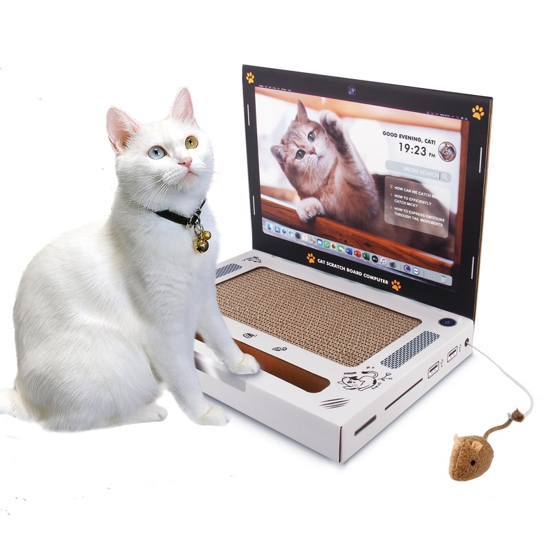 PETGEEK Cat Toys 3-in-1 Laptop Scratcher for Indoor Cats, Interactive Cat Toy with Fluffy Mouse and Ball Track Pad, Kitten Toys & Cat Scratching Board