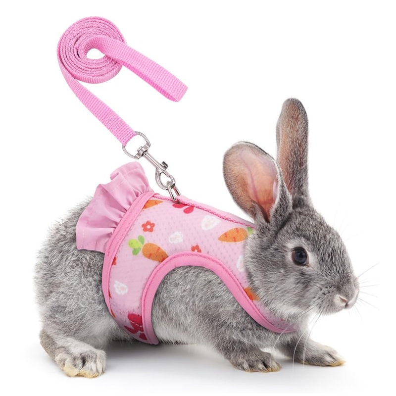Rabbit Harness and Leash Set,Adjustable Breathable Mesh Ferret Harness Available All Seasons for Guinea Pigs Bunnies Chinchillas Hamsters Pink S