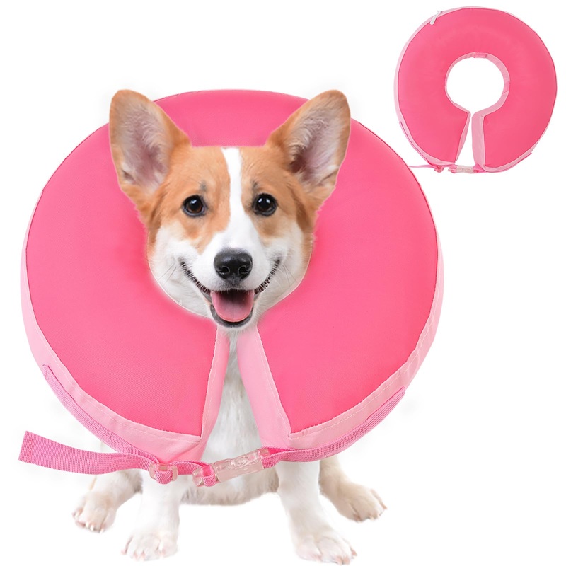 SAWMONG Inflatable Dog Cone Collar After Surgery,Soft Recovery Collar for Dogs and Cats,Dog Neck Collar for Small Medium Large Dogs,Alternative E Collar No Blocking Vision Pink