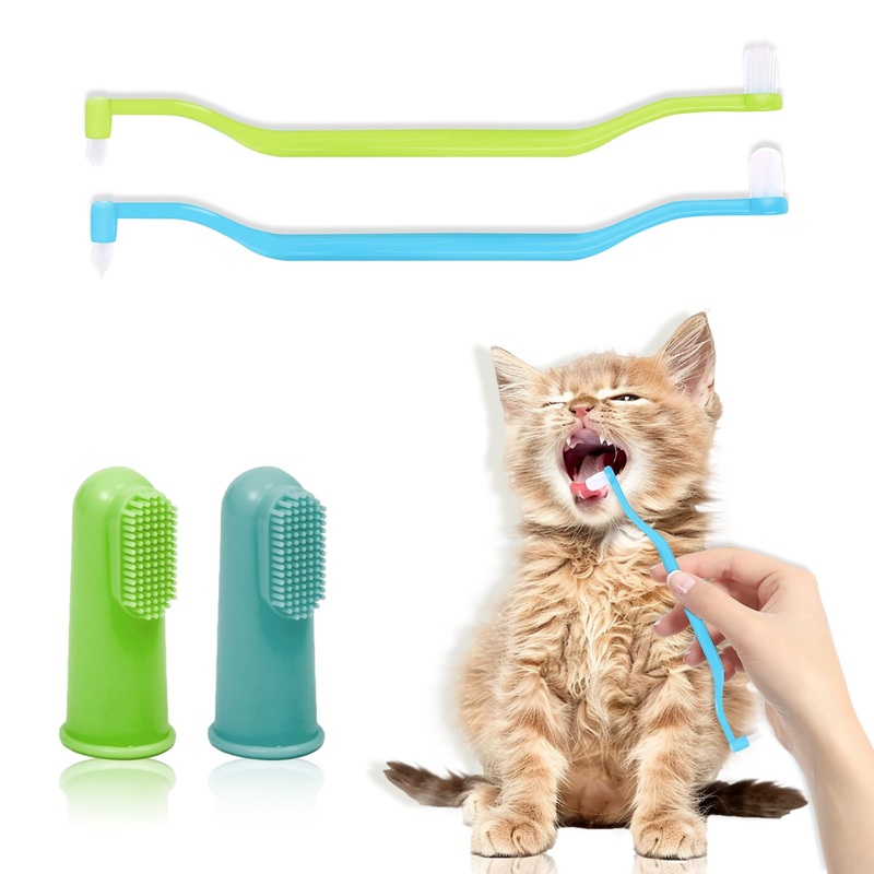SCOBUTY 4 Pack Dog Toothbrush, 360 Dog Tooth Brushing Kit, Dual Sided Cat Toothbrushs with Micro Brush Head, Dog Teeth Cleaning, Dog Finger Toothbrush,for Small & Large Pets