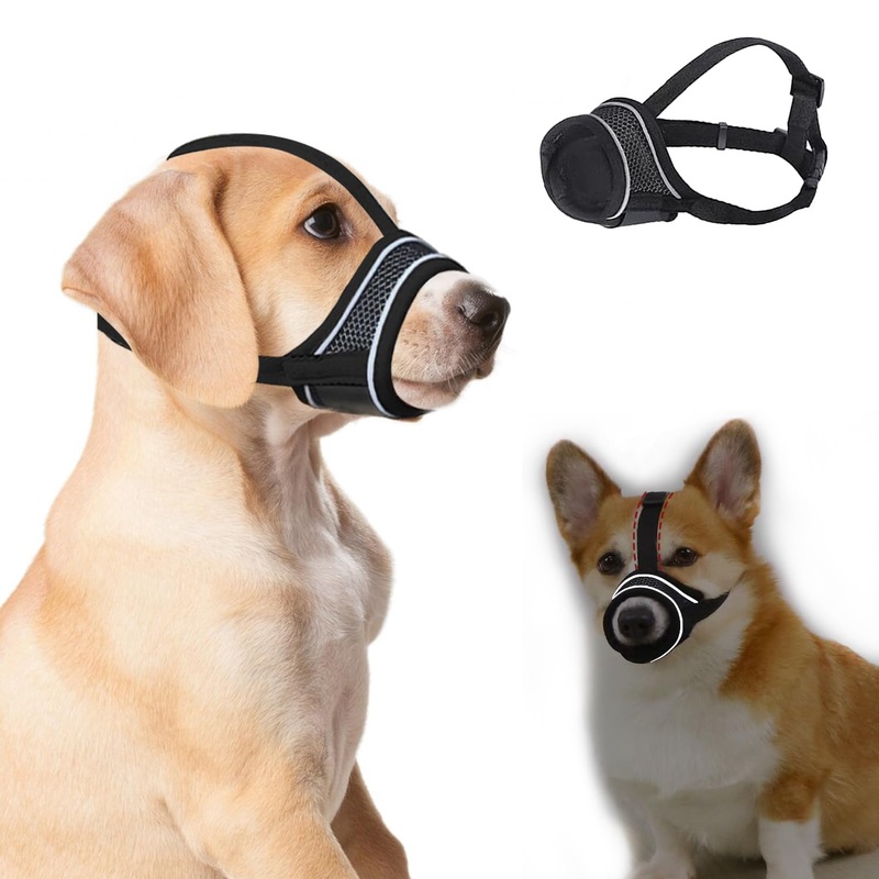 Soft Muzzle for Small Medium Sized Dog, Breathable Mesh Muzzle Drinkable Prevent Biting Allows Dogs Panting, Dog Mouth Guard Muzzles Grooming Muzzle No Barking Adjustable Reflective Strap Anti Drop(M) BLK