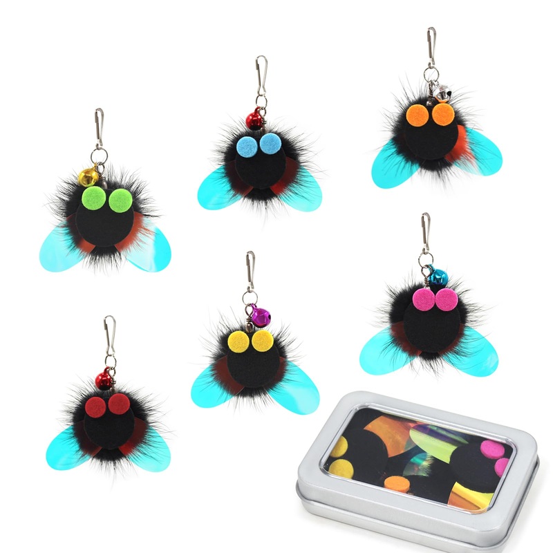 SONGWAY Cat Toy Wand Refills – 6 PCS Insect Shaped Furry Cat Toys, Cat Feather Toy Replacement, Interactive Cat Toys for Indoor Cat Kitten