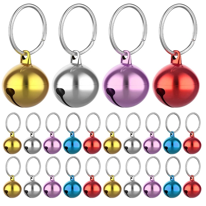 24pcs Cat Bells & Dog Collar Bells with Keyrings, Training Jingle Bell Collar Pendant Pet Accessories Festival Party DIY SMall Bells(Mixed Color) Mixed Color