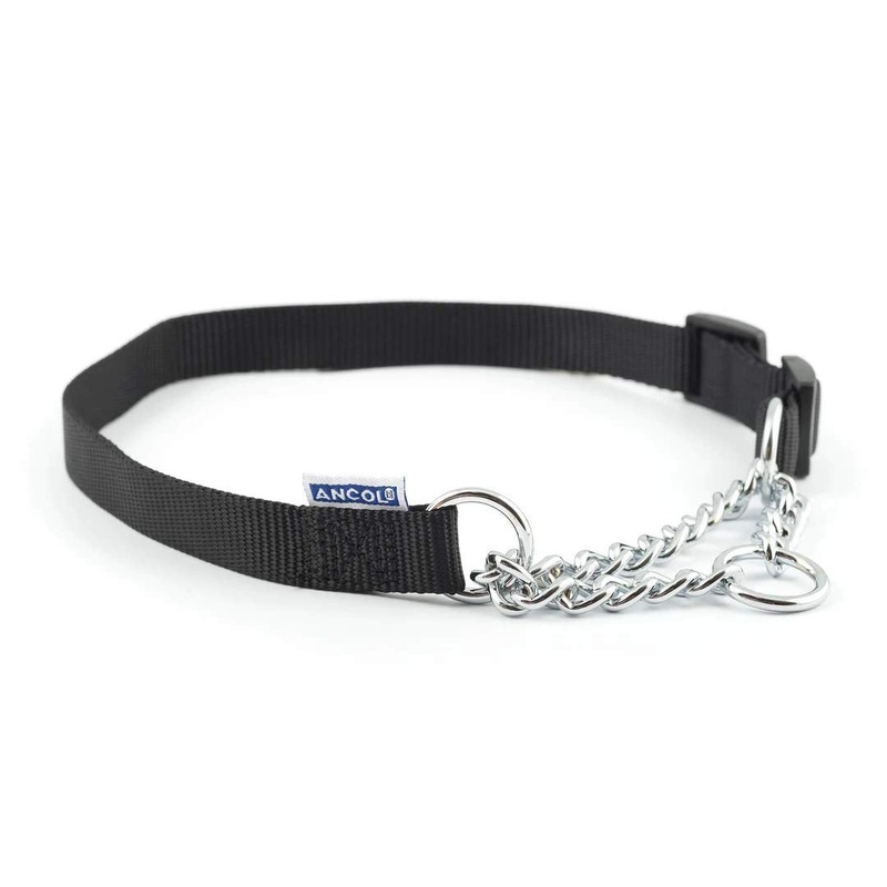 Ancol Heritage Nylon & Chain Check Collar Black 25 – 35cm Sz 1-2 25-35 cm