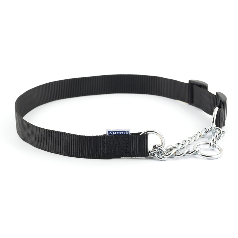 Ancol Heritage Nylon & Chain Check Collar Black 55 – 75cm Sz 7-10 55-75 cm