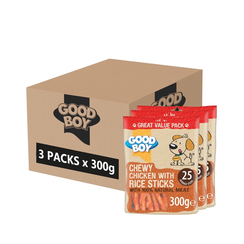 Good Boy Chicken & Rice Sticks – Low Fat Natural Dog Treats – Rawhide Free Recipe – Bulk Box – 3 x 300g
