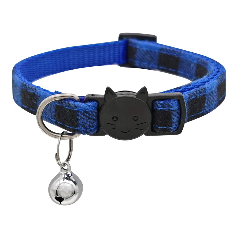 MJIYA Cat Collar with Bell, Breakaway Grid Collar with Plastic Buckle, Light Adjustable, Nylon, Kitty Collars (Dark Blue) Dark Blue
