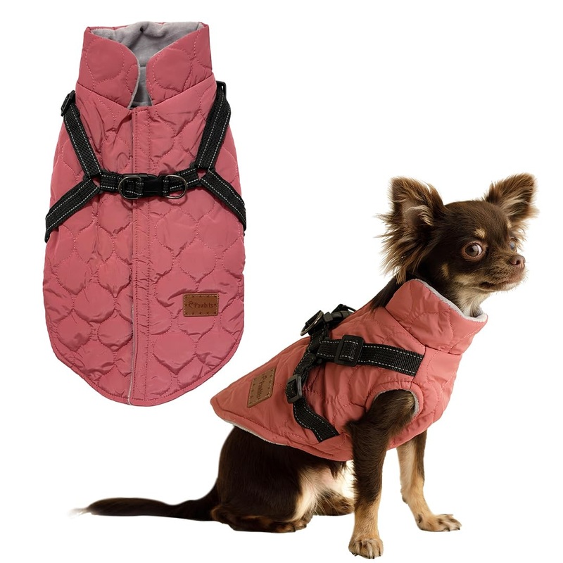 Pawbits Waistcoat for Small Dogs – Fleece-Lined, Warm, Reflective Waistcoat with Built-in Harness for Dogs – S, M, L, XL, XXL, XXXL – Designed for Small Dogs Large Khaki