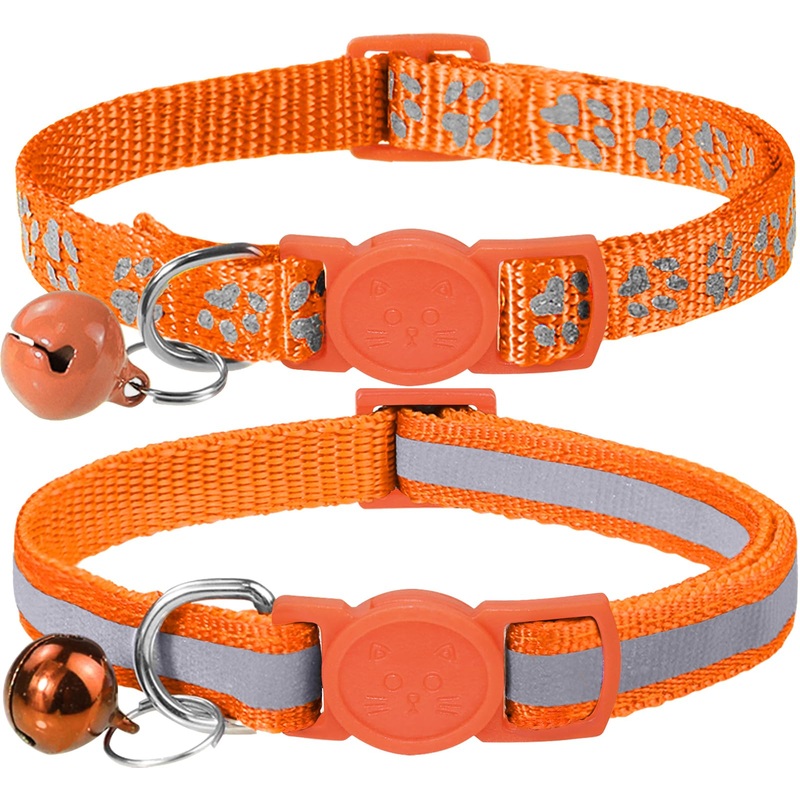 Taglory Reflective Cat Collar Breakaway with Bells, 2 Pack Girl Boy Pet Cat Collar Adjustable 7.5-12.5 Inch, Orange 7.5-12.5″