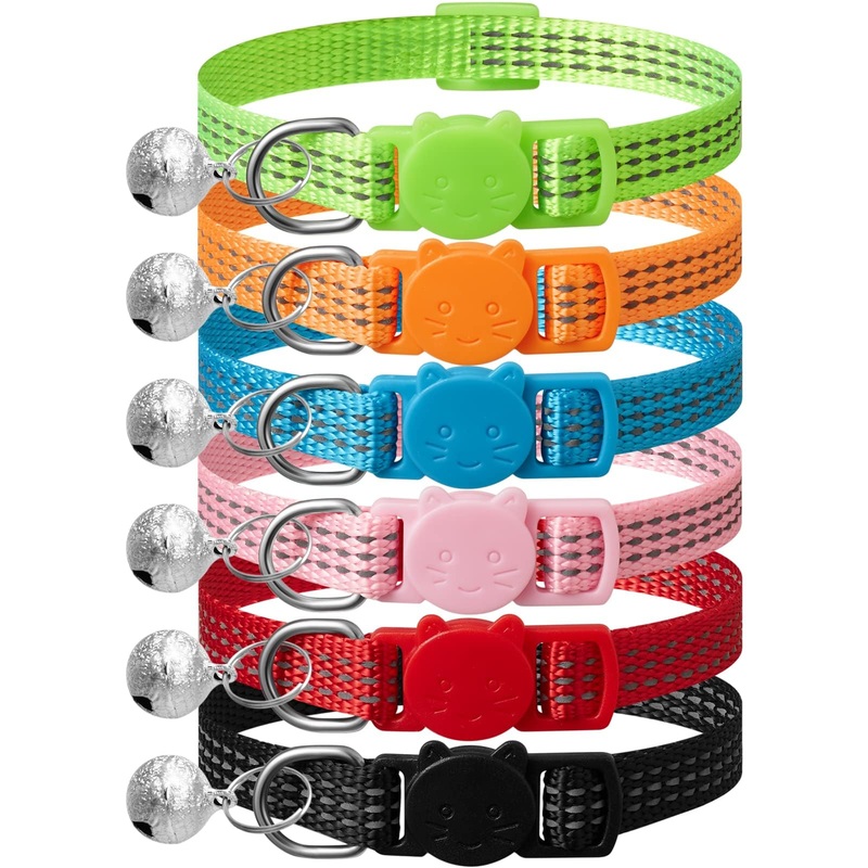 Upgraded Version 6 Pack Reflective Cat Collars with Bell,Breakaway Safety Kitten Collar,Adjustable 7”-12”,for Girl Boy Cats,Pet Supplies,Stuff,Accessories 6 Colors