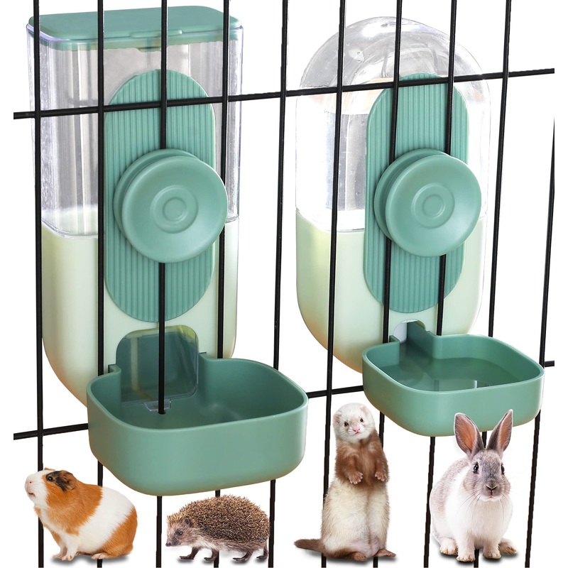 35oz Hanging Automatic Pet Food Water Dispenser, Auto Gravity Pet Feeder and Waterer Set, Cage Cat Food Bowl Dog Feeding Station for Puppy and Kitten Rabbit Chinchilla Hedgehog Ferret (Green) Green Waterer and Feeder C