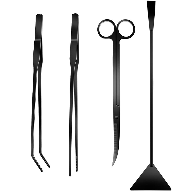 4Pcs Aquascaping Tools Kit, Long Stainless Steel Aquarium Plant Tools with Black Anti-rust Coating, Aquarium Tweezers, Scissors, and Scrapers for Aquascaping CleaningMagnetic Tool Holder
