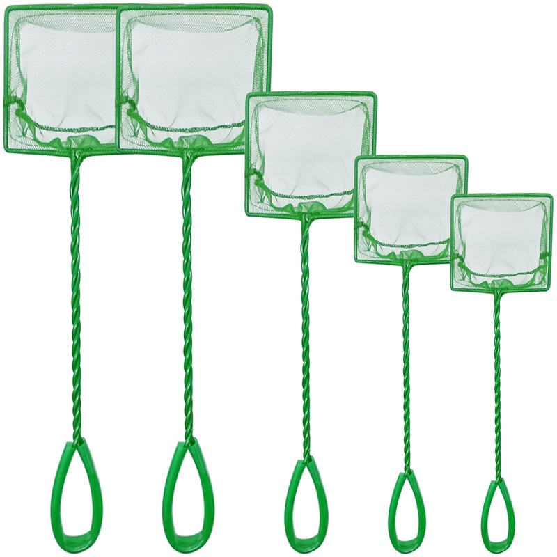 5 Pack Aquarium Fish Net, Multi-Size Fine Quick Fish Catch Nets Nylon Fishing Mesh Nets with Long Plastic Handle for Fish Tank – Green (3in, 4in, 5in, 6in, 6in)