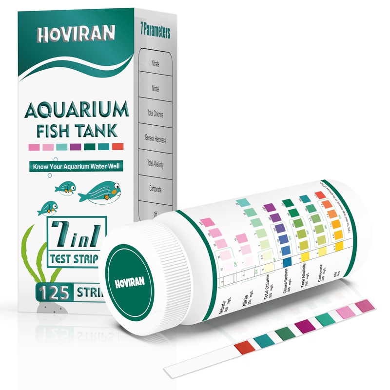 7 in 1 Aquarium Test Strips, 125ct Fish Tank Test Strips for Freshwater Saltwater Pond, Accurate Water Testing Kit Aquarium for Chlorine, Total Hardness, Carbonate, Alkalinity, Nitrate, Nitrite and pH