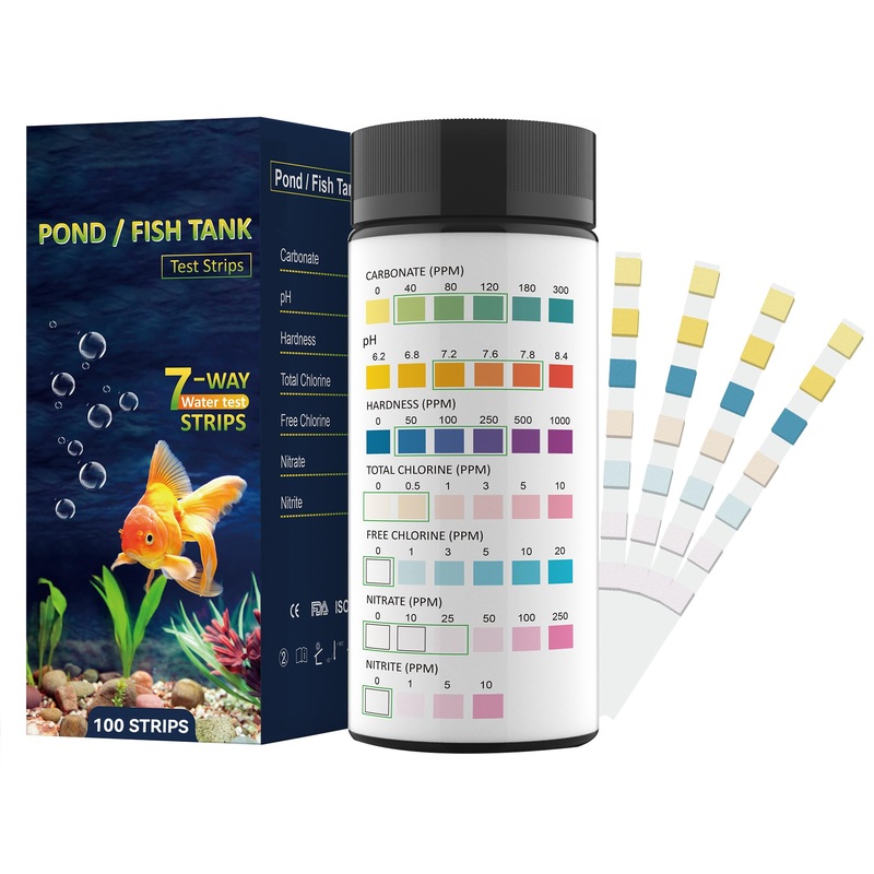 7 in 1 Aquarium Test Strips for Freshwater Aquarium – 100 Strips Fast & Accurate Aquarium Water Test kit for Fish Tank/Aquarium/Pond/, Monitors pH, Hardness, Chlorine, Nitrate, Nitrite and More 100pcs/tube